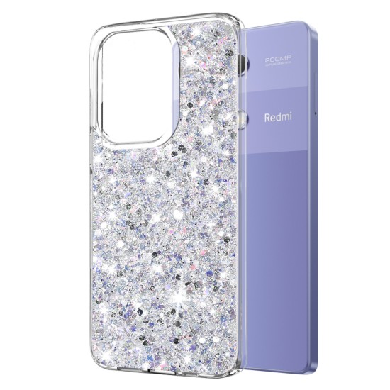 Husa pentru Xiaomi Redmi Note 13 Pro 4G / Poco M6 Pro 4G - Techsuit Sparkly Glitter - White