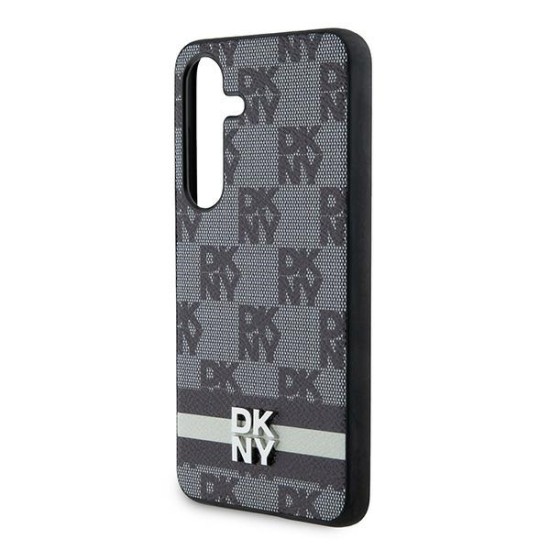 Husa Samsung Galaxy S24 - DKNY Leather Checkered Mono Pattern & Printed Stripes (DKHCS24SPCPTSSK) - Black