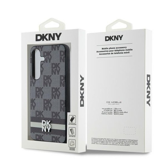 Husa Samsung Galaxy S24 - DKNY Leather Checkered Mono Pattern & Printed Stripes (DKHCS24SPCPTSSK) - Black