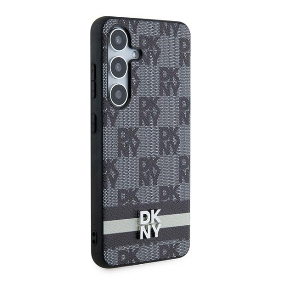 Husa Samsung Galaxy S24 - DKNY Leather Checkered Mono Pattern & Printed Stripes (DKHCS24SPCPTSSK) - Black