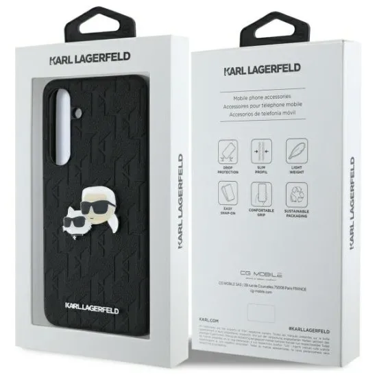 Husa Samsung Galaxy S24 FE - Karl Lagerfeld Hardcase Leather (KLHCS24FEPGKLKCPK) - Monogram Karl&Chaoupette Head Pin