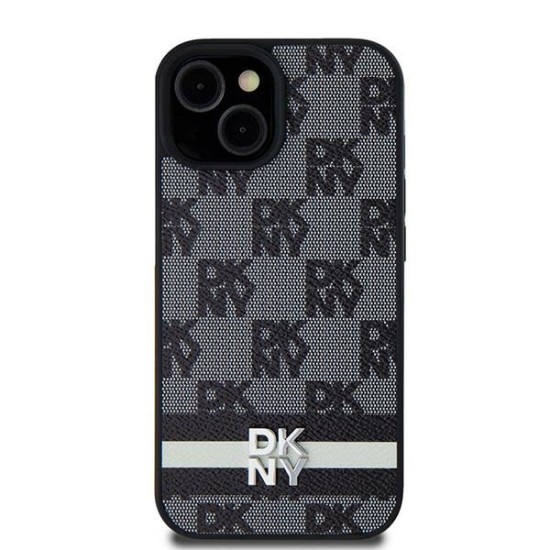 Husa Samsung Galaxy S24 Plus - DKNY Leather Checkered Mono Pattern & Printed Stripes (DKHCS24MPCPTSSK) - Black