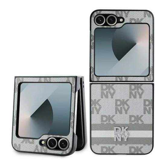 Husa Samsung Galaxy Z Flip6 - DKNY Leather Chequered Pattern Printed Stripes (DKHCZF6PCPTSSE) - Beige Husa Samsung Galaxy Z Flip6 - DKNY Leather Chequered Pattern Printed Stripes (DKHCZF6PCPTSSE) - Beige
