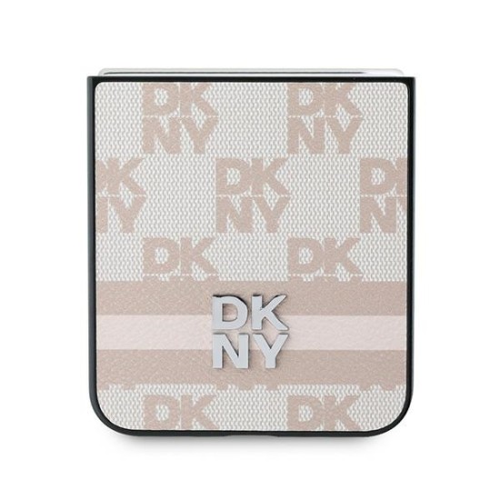 Husa Samsung Galaxy Z Flip6 - DKNY Leather Chequered Pattern Printed Stripes (DKHCZF6PCPTSSP) - Pink