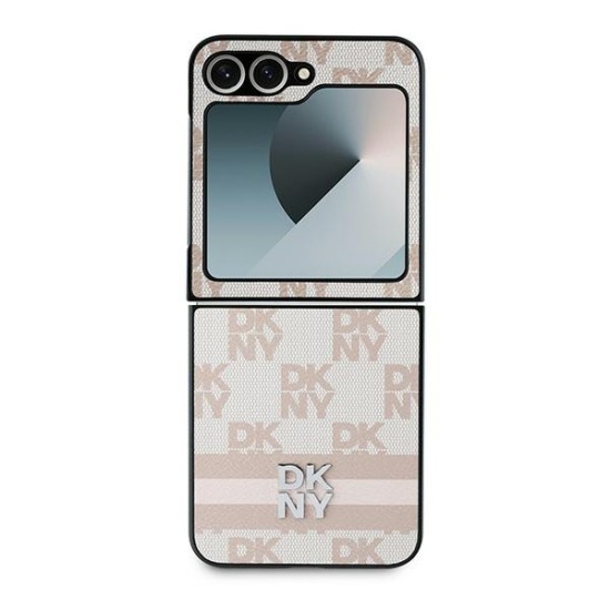 Husa Samsung Galaxy Z Flip6 - DKNY Leather Chequered Pattern Printed Stripes (DKHCZF6PCPTSSP) - Pink