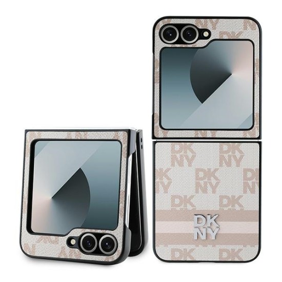 Husa Samsung Galaxy Z Flip6 - DKNY Leather Chequered Pattern Printed Stripes (DKHCZF6PCPTSSP) - Pink