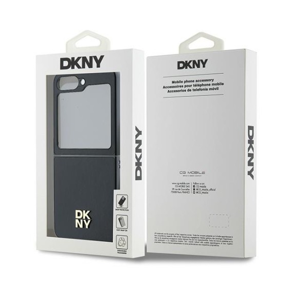 Husa Samsung Galaxy Z Flip6 - DKNY Leather Metal Stack Logo (DKHCZF6PSMCSLK) - Black