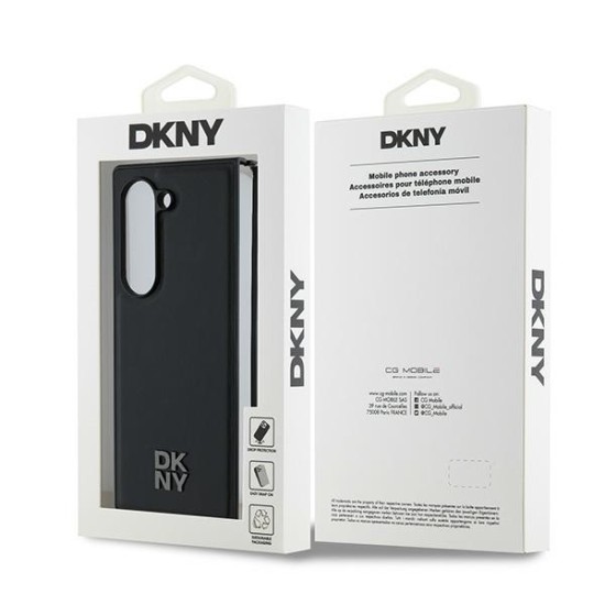 Husa Samsung Galaxy Z Fold6 - DKNY Leather Plain Metal Stack Logo MagSafe (DKHMZFD6PSMCSLK) - Black