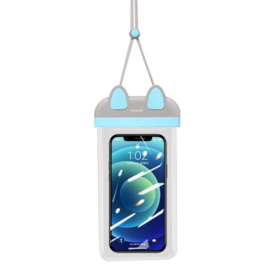 Husa Waterproof pentru Telefon 7 inch - Usams Bag (US-YD010) - Turquoise/Gray