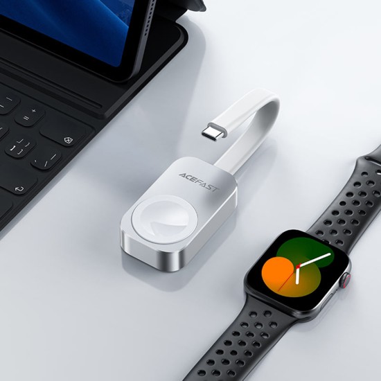 Incaractor Magnetic pentru iWatch, 5W, with Type-C Cable, Portable - Acefast (E21) - Silver Incaractor Magnetic pentru iWatch, 5W, with Type-C Cable, Portable - Acefast (E21) - Silver