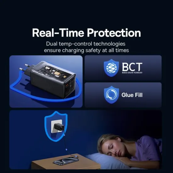 Incarcator 2x USB, 2x Type-C, 100W + Cablu Type-C, 100W, 20V, 5A, 1m - Baseus GaN6 Pro (P10162705112-00) - Black Incarcator 2x USB, 2x Type-C, 100W + Cablu Type-C, 100W, 20V, 5A, 1m - Baseus GaN6 Pro (P10162705112-00) - Black