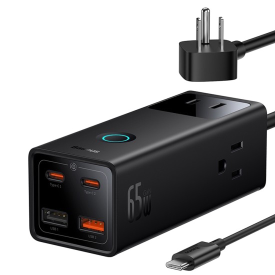 Incarcator 3xAC, 2xUSB, 2x Type-C, 65W, Cablu 100W - Baseus (PSLA020101) - Black Incarcator 3xAC, 2xUSB, 2x Type-C, 65W, Cablu 100W - Baseus (PSLA020101) - Black