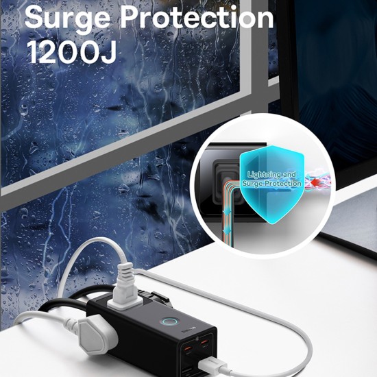 Incarcator 3xAC, 2xUSB, 2x Type-C, 65W, Cablu 100W - Baseus (PSLA020101) - Black Incarcator 3xAC, 2xUSB, 2x Type-C, 65W, Cablu 100W - Baseus (PSLA020101) - Black