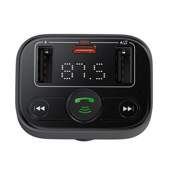 Incarcator Auto cu Modulator FM, USB, Type-C, 18W - Baseus S-09 Lite (C10762300113-00) - Cluster Black