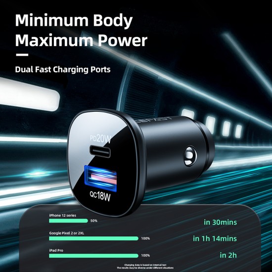 Incarcator Auto Type-C, USB, 38W, Dual-Port, Fast Charging, Lumina LED - Acefast (B1) - Black Incarcator Auto Type-C, USB, 38W, Dual-Port, Fast Charging, Lumina LED - Acefast (B1) - Black