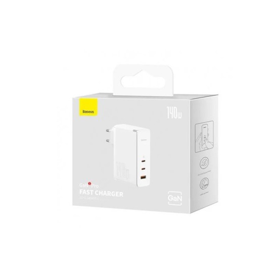 Incarcator EU 3in1, 140W, Cablu Type-C, 1m - Baseus GaN5 Pro (CCGP100202) - White Incarcator EU 3in1, 140W, Cablu Type-C, 1m - Baseus GaN5 Pro (CCGP100202) - White