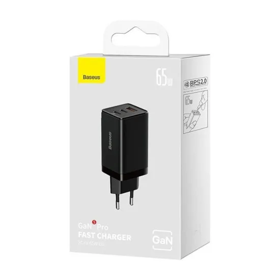 Incarcator EU 3in1, 65W, Cablu Type-C - Baseus GaN5 Pro (CCGP120201) - Black Incarcator EU 3in1, 65W, Cablu Type-C - Baseus GaN5 Pro (CCGP120201) - Black