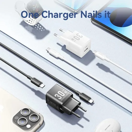 Incarcator EU, GaN, Type-C, USB, PD30W, Fast Charging - Vention (TZ-FEQW0-EU-01) - White Incarcator EU, GaN, Type-C, USB, PD30W, Fast Charging - Vention (TZ-FEQW0-EU-01) - White