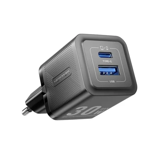 Incarcator GaN, Type-C, USB, PD30W, Dual Fast Charging - Vention (FEQB0-EU) - Black Incarcator GaN, Type-C, USB, PD30W, Dual Fast Charging - Vention (FEQB0-EU) - Black