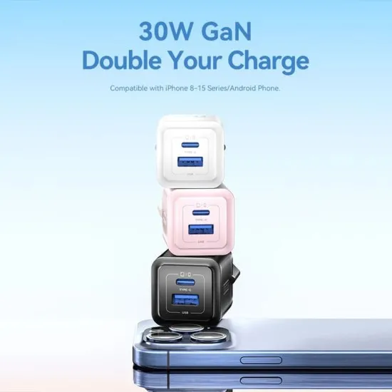 Incarcator GaN, Type-C, USB, PD30W, Dual Fast Charging - Vention (FEQB0-EU) - Black Incarcator GaN, Type-C, USB, PD30W, Dual Fast Charging - Vention (FEQB0-EU) - Black