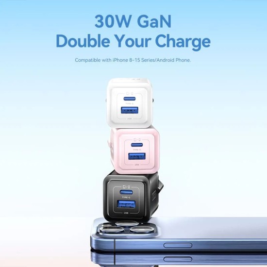 Incarcator GaN, Type-C, USB, PD30W, Dual Fast Charging - Vention (FEQL0-EU) - Bleu Incarcator GaN, Type-C, USB, PD30W, Dual Fast Charging - Vention (FEQL0-EU) - Bleu