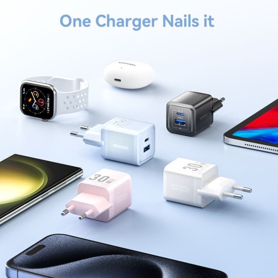 Incarcator GaN, Type-C, USB, PD30W, Dual Fast Charging - Vention (FEQW0-EU) - White Incarcator GaN, Type-C, USB, PD30W, Dual Fast Charging - Vention (FEQW0-EU) - White