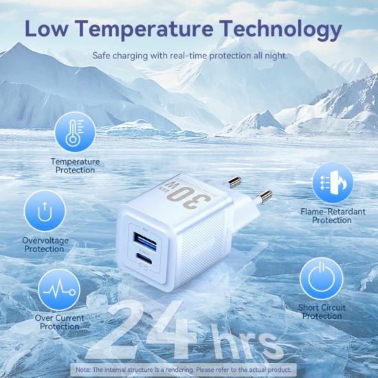 Incarcator GaN, Type-C, USB, PD30W, Dual Fast Charging - Vention (FEQW0-EU) - White Incarcator GaN, Type-C, USB, PD30W, Dual Fast Charging - Vention (FEQW0-EU) - White