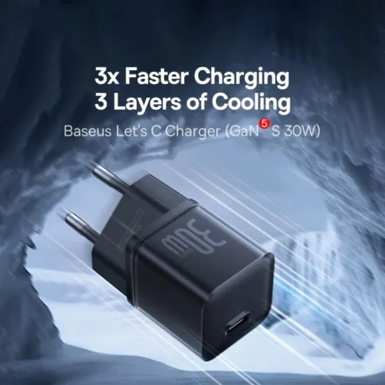 Incarcator GaN5S, Type-C, Fast Charge, 30W - Baseus Gallium Nitride (P10162504113-00) - Black Incarcator GaN5S, Type-C, Fast Charge, 30W - Baseus Gallium Nitride (P10162504113-00) - Black