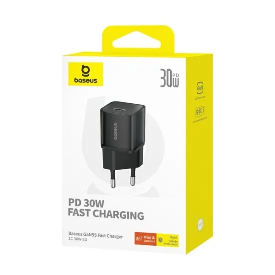 Incarcator GaN5S, Type-C, Fast Charge, 30W - Baseus Gallium Nitride (P10162504113-00) - Black Incarcator GaN5S, Type-C, Fast Charge, 30W - Baseus Gallium Nitride (P10162504113-00) - Black