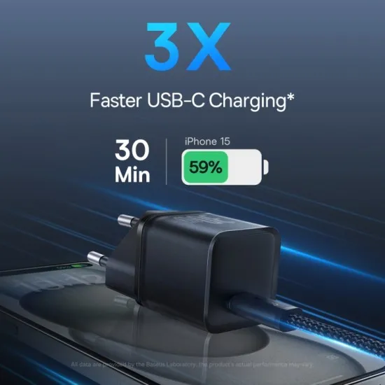Incarcator GaN5S, Type-C, Fast Charge, 30W - Baseus Gallium Nitride (P10162504113-00) - Black Incarcator GaN5S, Type-C, Fast Charge, 30W - Baseus Gallium Nitride (P10162504113-00) - Black