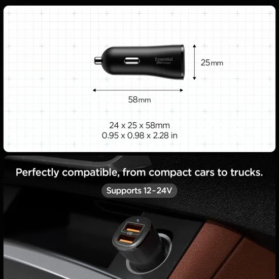 Incarcator pentru Masina 2 x USB, 30W - Spigen Essential (EV302) - Black