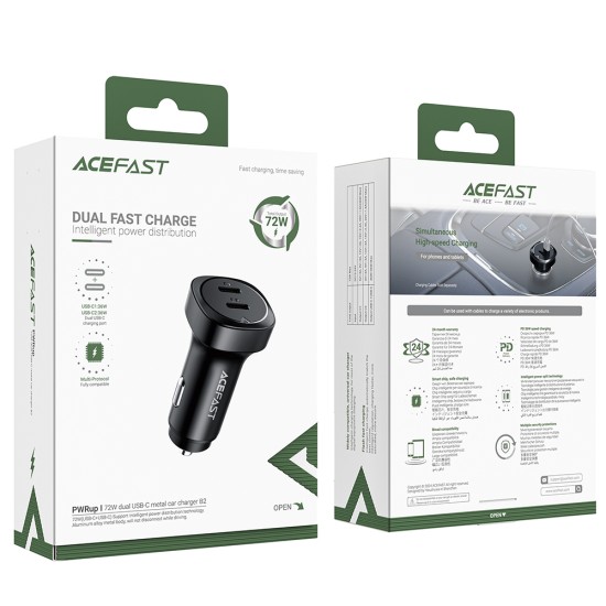 Incarcator pentru Masina, 2x Type-C, Dual PD Fast Charging, 72W - Black Incarcator pentru Masina, 2x Type-C, Dual PD Fast Charging, 72W - Black
