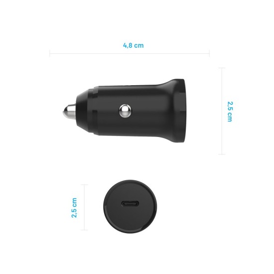 Incarcator pentru Masina, Type-C, 30W - Fixed (FIXCC30N-C-BK) - Black Incarcator pentru Masina, Type-C, 30W - Fixed (FIXCC30N-C-BK) - Black