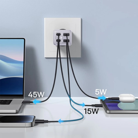 Incarcator pentru Priza 2x USB, 2x Type-C, 65W + Cablu Type-C la Type-C - Baseus (P10162701533-00) - Purple Incarcator pentru Priza 2x USB, 2x Type-C, 65W + Cablu Type-C la Type-C - Baseus (P10162701533-00) - Purple