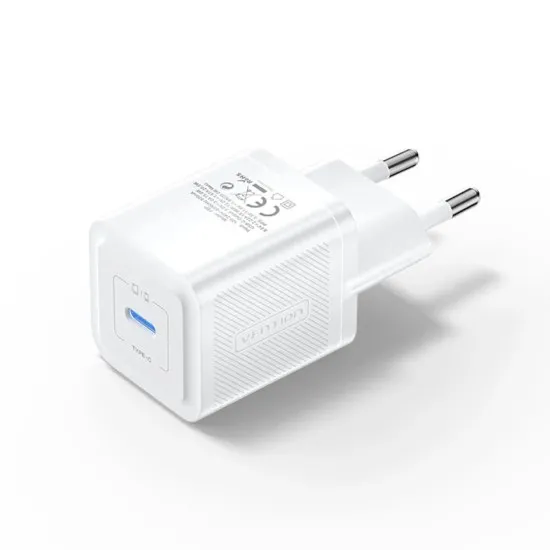 Incarcator pentru priza EU, GaN, 20W, Type-C, Smart Charging - Vention (FEPW0-EU) - White Incarcator pentru priza EU, GaN, 20W, Type-C, Smart Charging - Vention (FEPW0-EU) - White