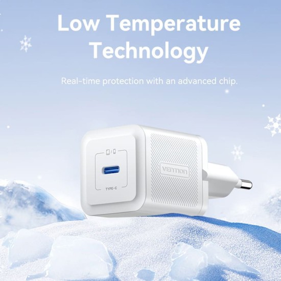 Incarcator pentru priza EU, GaN, 20W, Type-C, Smart Charging - Vention (FEPW0-EU) - White Incarcator pentru priza EU, GaN, 20W, Type-C, Smart Charging - Vention (FEPW0-EU) - White