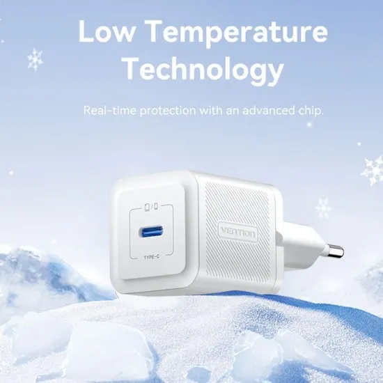 Incarcator pentru priza EU, GaN, 20W, Type-C, Smart Charging - Vention (FEPW0-EU) - White Incarcator pentru priza EU, GaN, 20W, Type-C, Smart Charging - Vention (FEPW0-EU) - White