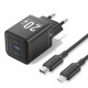 Incarcator pentru priza EU, Type-C, 20W, GaN, cablu USB-C la Lightning, 1m - Vention (TZ-FEPB0-EU-02) - Black