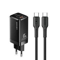 Incarcator priza 2x Type-C, USB 65W + Cablu Type-C PD100W - Usams Kit (MTXLOGTC01) - Black Incarcator priza 2x Type-C, USB 65W + Cablu Type-C PD100W - Usams Kit (MTXLOGTC01) - Black