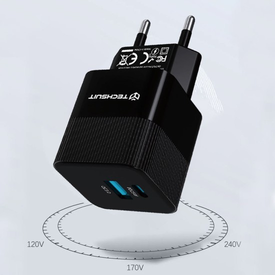 Incarcator Priza GaN, USB, Type-C, 25W - Techsuit (CHPD216) - White Incarcator Priza GaN, USB, Type-C, 25W - Techsuit (CHPD216) - White