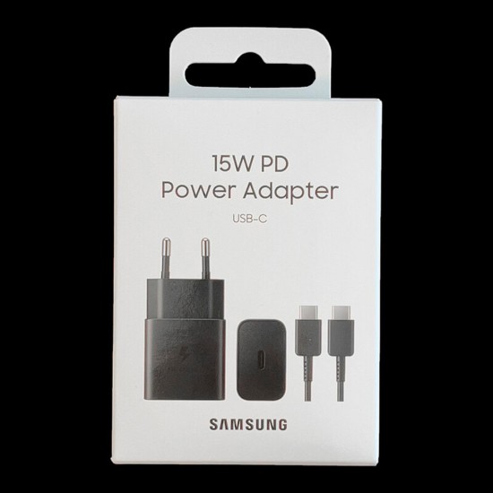 Incarcator Priza Type-C 15W, Fast Charging, Cablu Type-C la Type-C - Samsung (EP-T1510XBEGEU) - Black (Blister Packing) Incarcator Priza Type-C 15W, Fast Charging, Cablu Type-C la Type-C - Samsung (EP-T1510XBEGEU) - Black (Blister Packing)