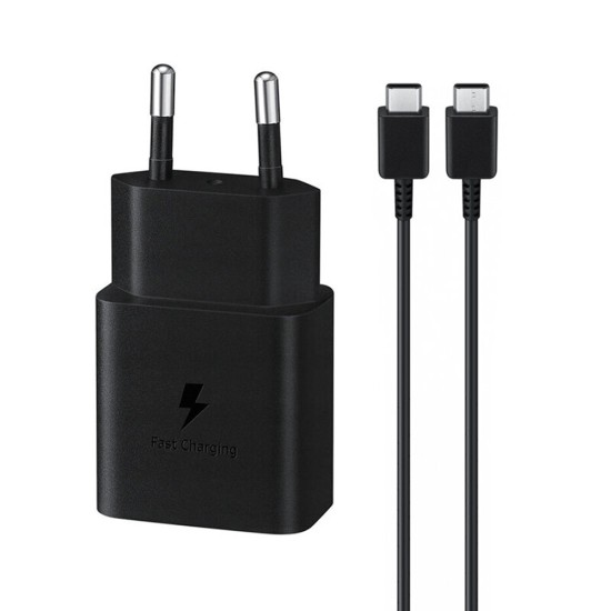 Incarcator Priza Type-C 15W, Fast Charging, Cablu Type-C la Type-C - Samsung (EP-T1510XBEGEU) - Black (Blister Packing) Incarcator Priza Type-C 15W, Fast Charging, Cablu Type-C la Type-C - Samsung (EP-T1510XBEGEU) - Black (Blister Packing)
