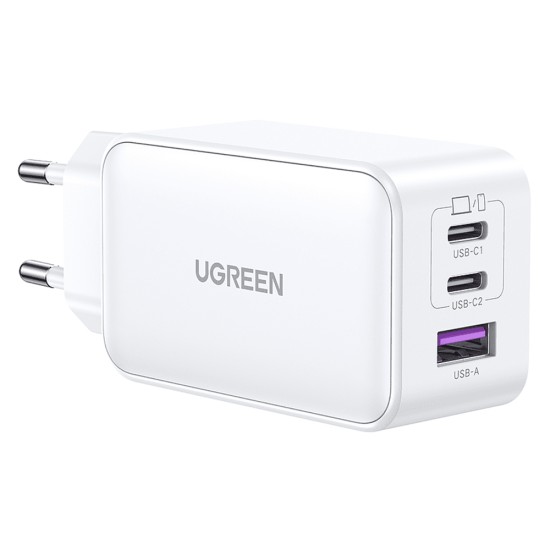 Incarcator Priza USB-A QC 3.0, 2xUSB-C PD GaN 65W, 3.25A - Ugreen Nexode (15334) - White