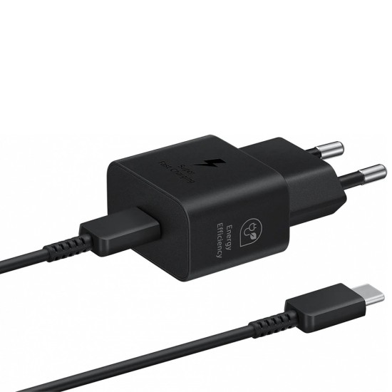 Incarcator priza USB-C, 25W + Cablu Type-C - Samsung (EP-T2510XWEGEU) - Black (Blister Packing)