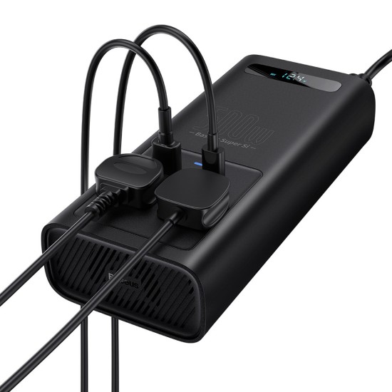 Invertor pentru Masina USB, Type-C, CN/EU, 150W/12V, 500W/220V + Cleme si Cablu 12V - Baseus (CGNB000101) - Black