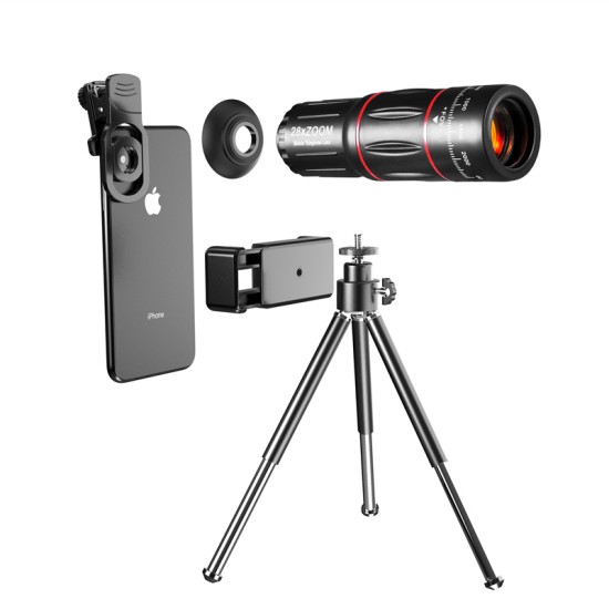 Kit Lentila Tele Fotografie 28x pentru Telefon - Techsuit HD Lanthanide Glass (W28) - Black