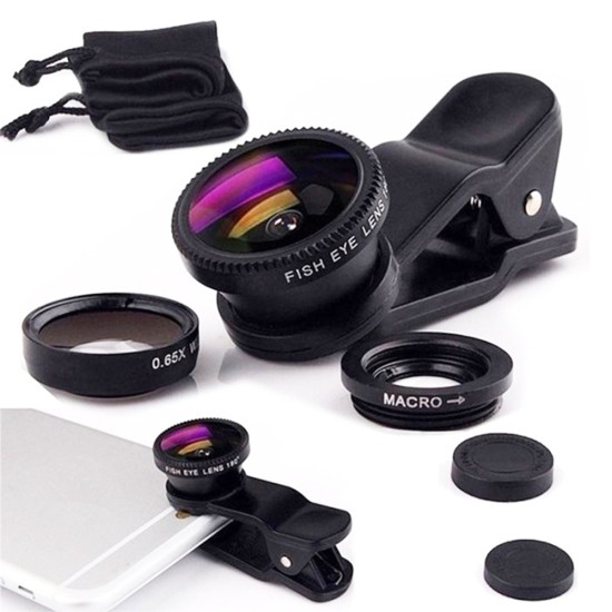 Lentile pentru telefon (set 3) - Techsuit Macro, Wide Angle, Fish Eye (W33) - Black