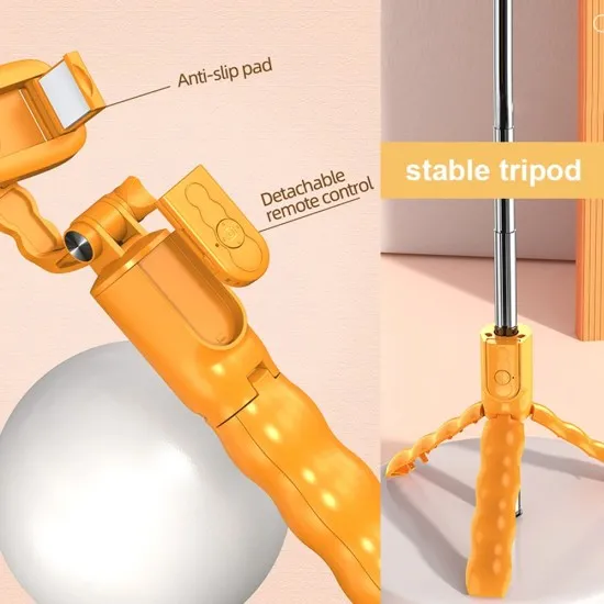 Mini Selfie Stick cu Telecomanda Detasabila, 70cm - Techsuit (KT01) - Orange Mini Selfie Stick cu Telecomanda Detasabila, 70cm - Techsuit (KT01) - Orange