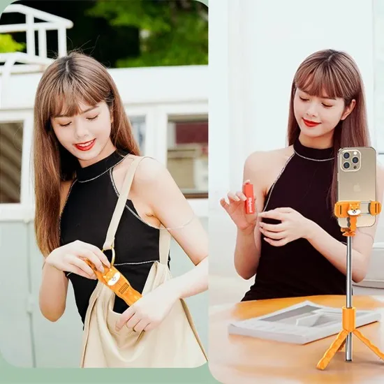 Mini Selfie Stick cu Telecomanda Detasabila, 70cm - Techsuit (KT01) - Orange Mini Selfie Stick cu Telecomanda Detasabila, 70cm - Techsuit (KT01) - Orange