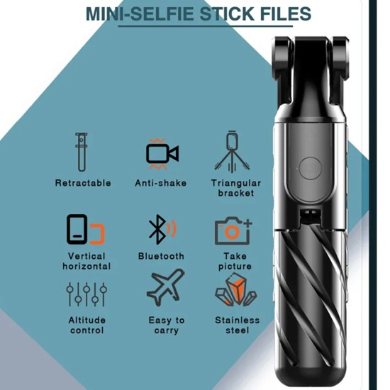 Mini Selfie Stick cu Telecomanda si Trepied, 70cm - Techsuit (K03) - Black